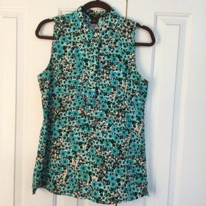 Pretty turquoise and black sleeveless blouse from Ann Taylor